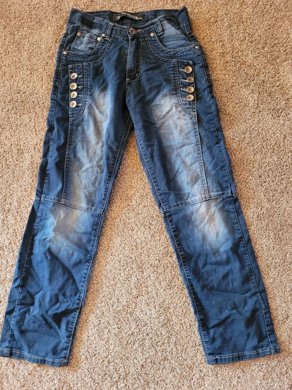 Boutique Boys Designer Jeans Dark Wash Button Accents Size 10-12 EUC